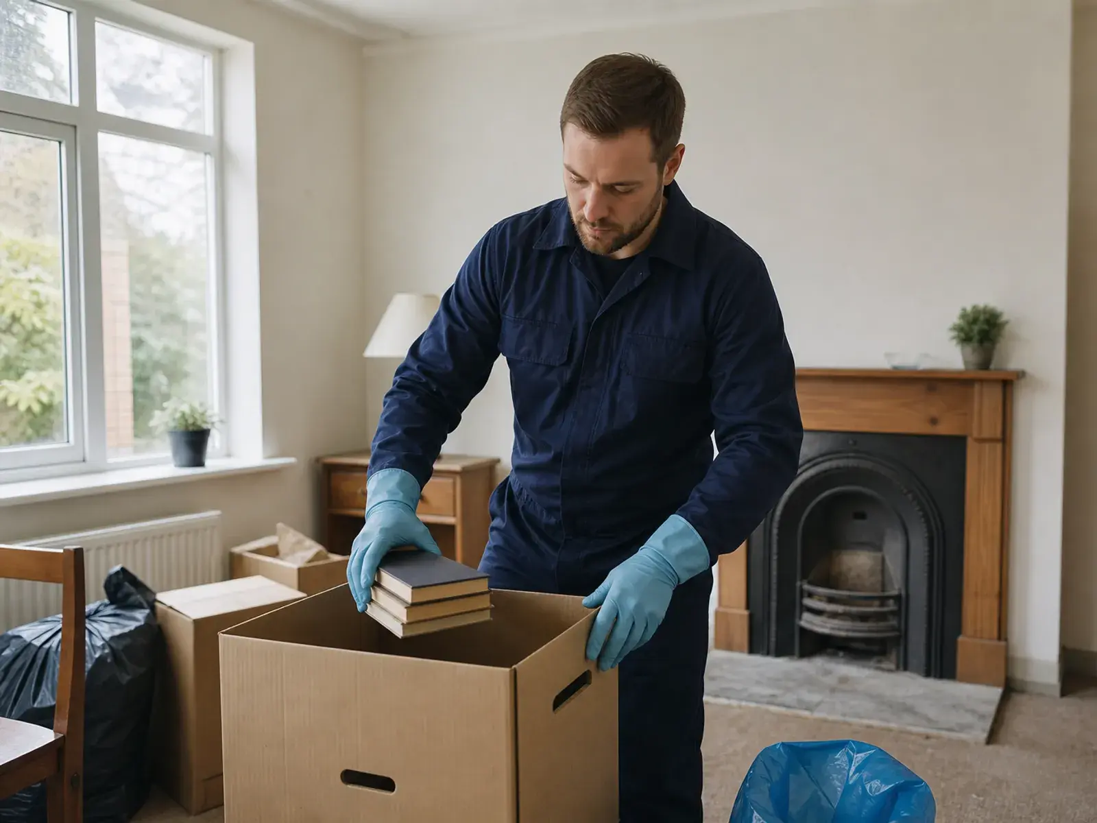 Team in Schutzkleidung bei der diskreten, professionellen Entrümpelung einer Wohnung in Stuttgart