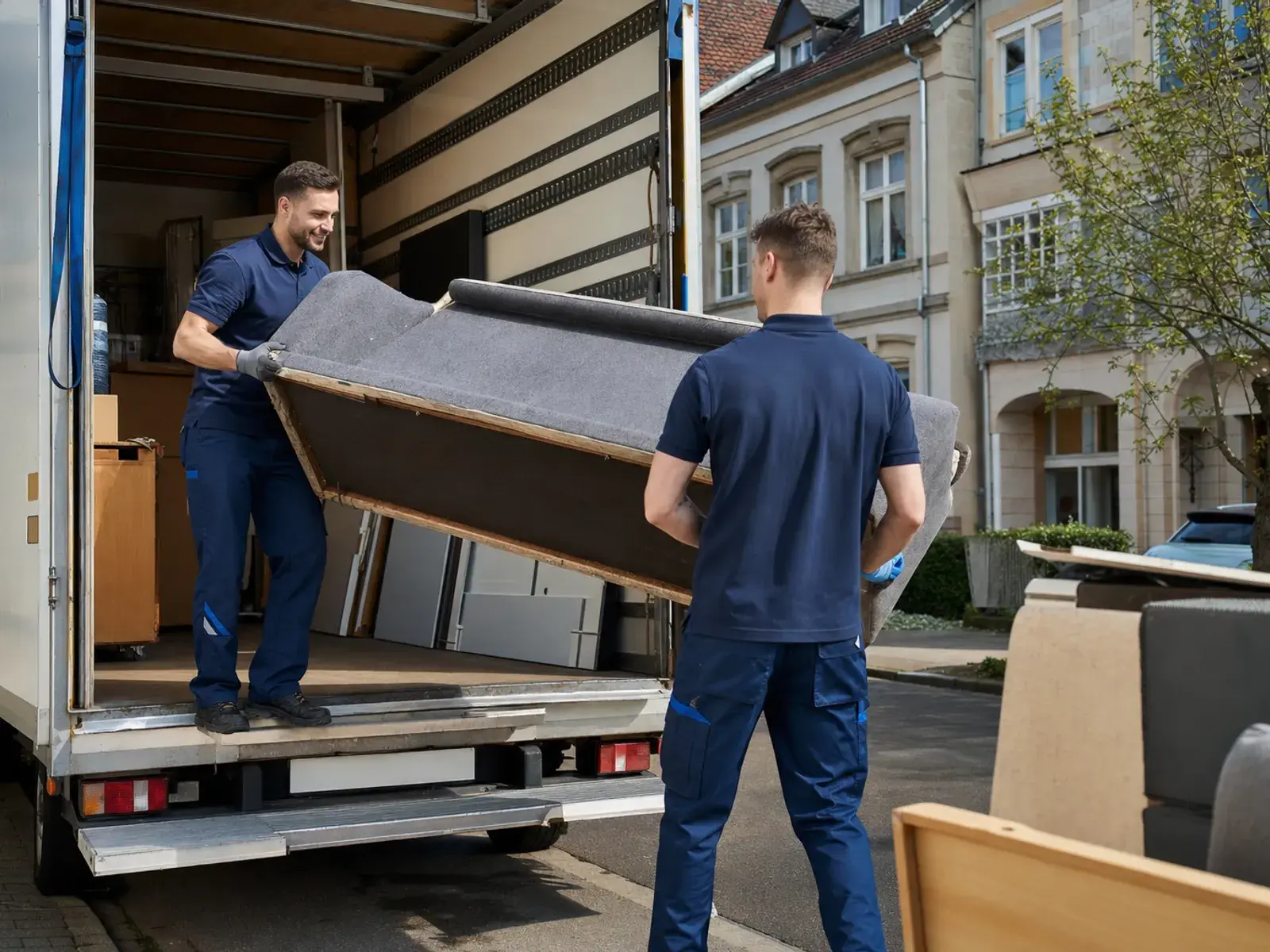Ordentlich bereitgestellter Sperrmüll mit Sofa und Schrank zur Abholung in Stuttgart