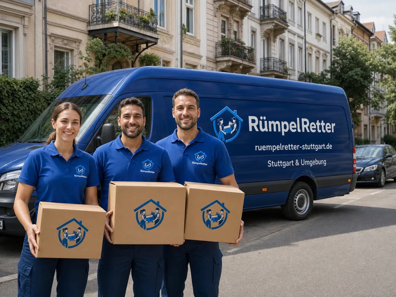 Das Team der Rümpel Retter vor dem Einsatzfahrzeug in Stuttgart